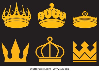 Realistic gold crown. Crowning headdress for king and queen. Royal golden noble aristocrat monarchy red jewel crowns. Monarch jewels royalty luxury coronation 3d vector isolated icons set