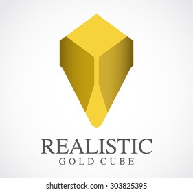 Realistic gold cube 3d abstract vector logo design template professional company icon business corporate identity symbol concept