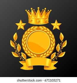 Realistic gold cup with place for text. Illustration of award for sports or corporate competitions.