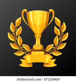 Realistic gold cup with place for text. Illustration of award for sports or corporate competitions.