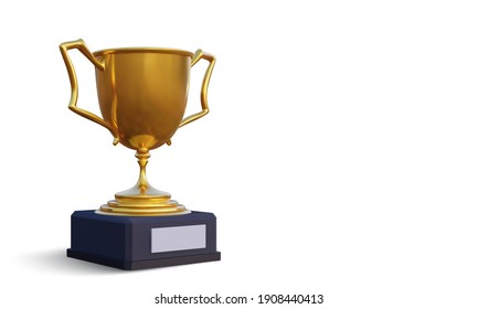 Realistic gold cup winner trophy isolated on white background. Vector illustration