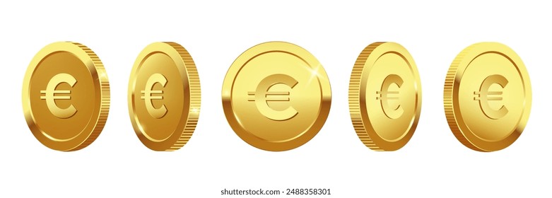 Realistic gold euro coin on white background. Vector 3d illustration	
