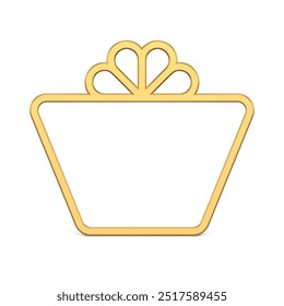 Realistic gold festive gift box frame shape with bow birthday Christmas holiday design vector illustration. Luxury glossy cardboard present package border Xmas bauble festive decor isolated