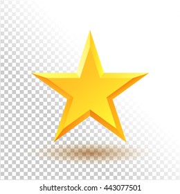 Realistic gold glossy star icon. Isolated on white transparent background. Vector illustration.