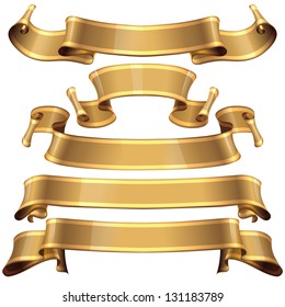 Realistic Gold Glossy vector ribbons with a stripe for your design project