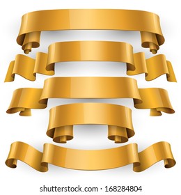 Fitas vetoriais brilhantes douradas realistas com uma faixa para o seu projeto de design