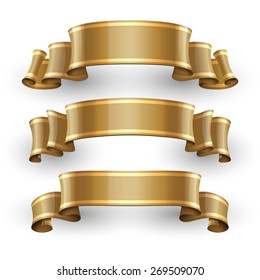 Realistic Gold Glossy vector ribbons with a yellow stripe for your design project