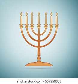 Realistic Gold Hanukkah menorah icon on white background . Vector Illustration