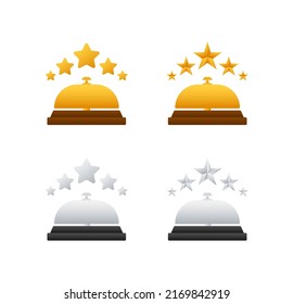 Realistic gold icon of reception bell on white backdrop. Customer help