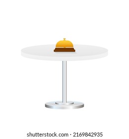 Realistic gold icon of reception bell on white backdrop. Customer help
