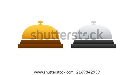 Realistic gold icon of reception bell on white backdrop. Customer help