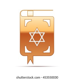 Realistic Gold Jewish torah book icon on white background. Vector Illustration