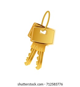 Realistic gold keys. Vector illustration of safety. Property rent, sale, purchase or lease. Bunch of keys