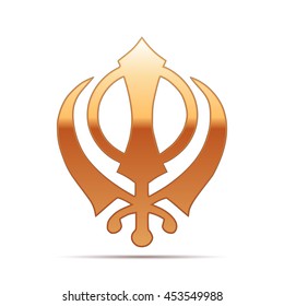 Realistic Gold khanda Sikh icon on white background. Vector Illustration