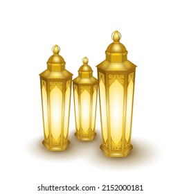 Realistic gold lanterns are isolated