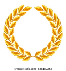 Realistic gold laurel wreath. Illustration for decoration and design.