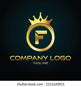 Realistic gold Letter F crown king and queen Royal golden luxury 3d vector isolated icon