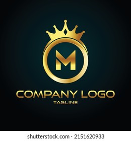 Realistic gold Letter M crown king and queen Royal golden luxury 3d vector isolated icon