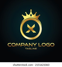Realistic gold Letter X crown king and queen Royal golden luxury 3d vector isolated icon
