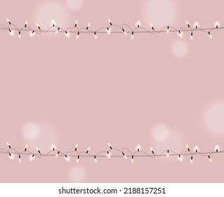 Realistic gold light, party banner, birthday card, gold light, vector, pink background