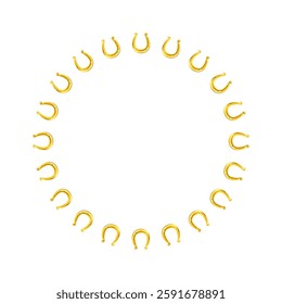 Realistic Gold Lucky Horseshoe frame. Vector illustration. St. Patrick traditional design element.