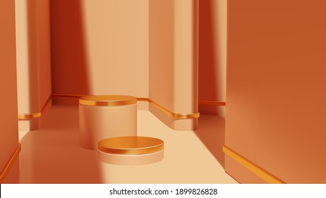 Realistic gold luxury podium for product presentation. indoor, interior professional product placement pedestal mockup template vector