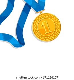 Realistic Gold Medal For First Place. Background With Place For Text Award For Sports Or Corporate Competitions.