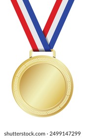 Realistisches Goldmedaillen-Modell. Goldmedaille mit Band. Gewinner der goldenen Medaille. Siegermedaille. Vektorgrafik