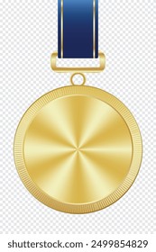 Maqueta realista de la medalla de oro. Medalla de oro con cinta. Ganador del diseño de medalla de oro. Medalla del premio del ganador. Ilustración vectorial