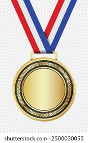 Realistic gold medal mockup. Gold medal with ribbon. Design winner golden medal prize. Winner award medal. Vector illustration