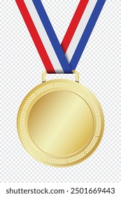 Realistic gold medal mockup. Gold medal with ribbon. Design winner golden medal prize. Winner award medal. Vector illustration