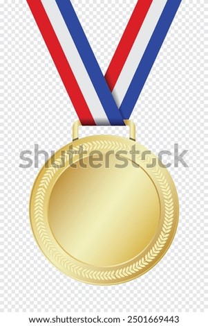 Realistic gold medal mockup. Gold medal with ribbon. Design winner golden medal prize. Winner award medal. Vector illustration