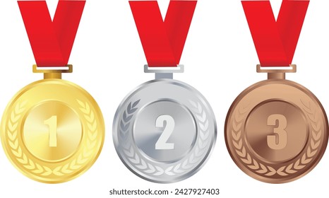 Realistic Gold Medal with red ribbon Vector, 1st Golden Award, 1st Prize, Golden Challenge Award red ribbon, handing award, Medal Award winner, First place trophy, Golden Coin winner