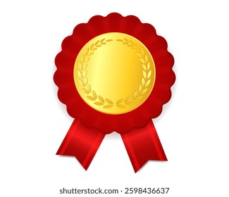 realistic gold medal with red ribbon and empty space