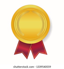 Realistic Gold medal with red ribbons for Winner isolated. Honor prize