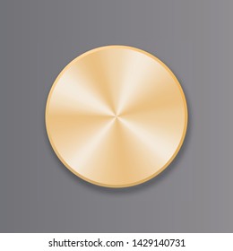 Realistic gold metal button with circular processing. Button with shadow.