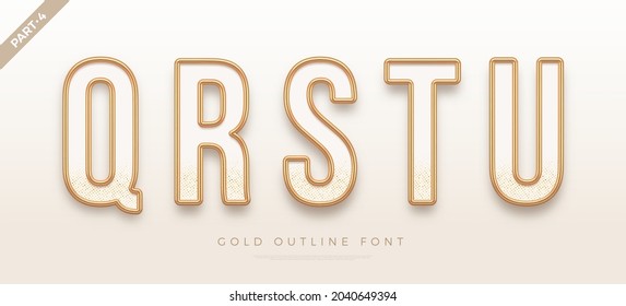 Realistic gold metal font. Golden ouline font. Metallic 3d typeface. English alphabet. Vector illustration.