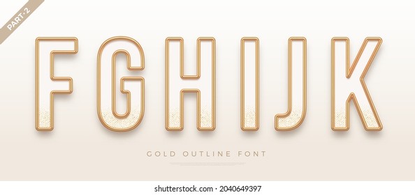 Realistic Gold Metal Font. Golden Ouline Font. Metallic 3d Typeface. English Alphabet. Vector Illustration.