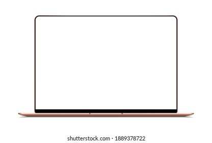 Realistic Gold Notebook with Blank Screen. 16 inch Scalable Laptop computer. Can be Used for Project, Presentation. Blank Device Mock Up. Separate Groups and Layers. Easily Editable EPS Vector