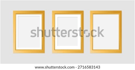 Realistic Gold Photo Frame collection  isolated on white background. Realistic rectangle frames mockup for kid, family or memories. Scrapbook concept, poster,, galleries, interior decor, and branding. 