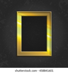 Realistic gold picture frame isolated on white background. Gold frame on a wall vector background design for your content. Realistic frame for photos or the text. Modern realistic frame.