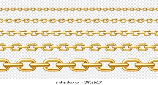 Realistic gold plated seamless metal chain with golden links on checkered background. Vector illustration.