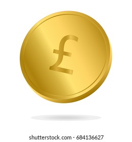 Realistic Gold Pound coin vector illustration. Money currency coin.
