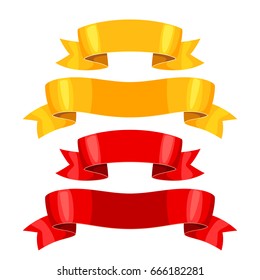 Realistic gold and red ribbons. Set of banners for decoration and design.