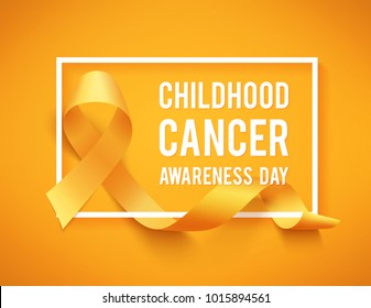 Realistic gold ribbon, childhood cancer awareness symbol, vector illustration