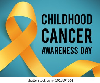 Realistic gold ribbon, childhood cancer awareness symbol, vector illustration