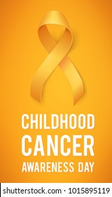 Realistic gold ribbon, childhood cancer awareness symbol, vector illustration