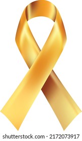 Realistic gold ribbon, childhood cancer awareness symbol, vector illustration