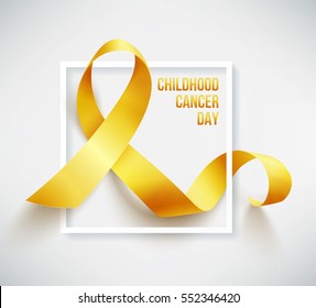 Realistic gold ribbon, childhood cancer awareness symbol, vector illustration