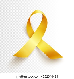 Realistic gold ribbon, childhood cancer awareness symbol, vector illustration